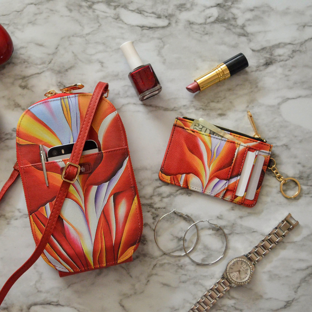 Georgia O'Keeffe Red Canna crossbody bag and keychain wallet set