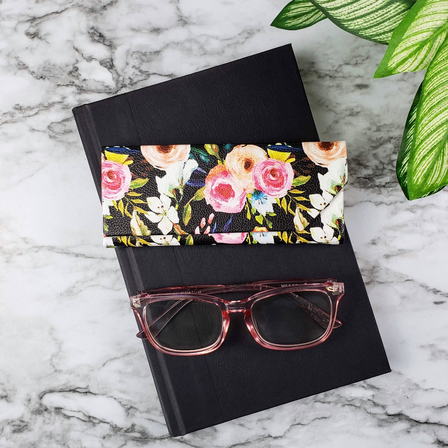 Floral on Black Eyeglass & Sunglasses Case