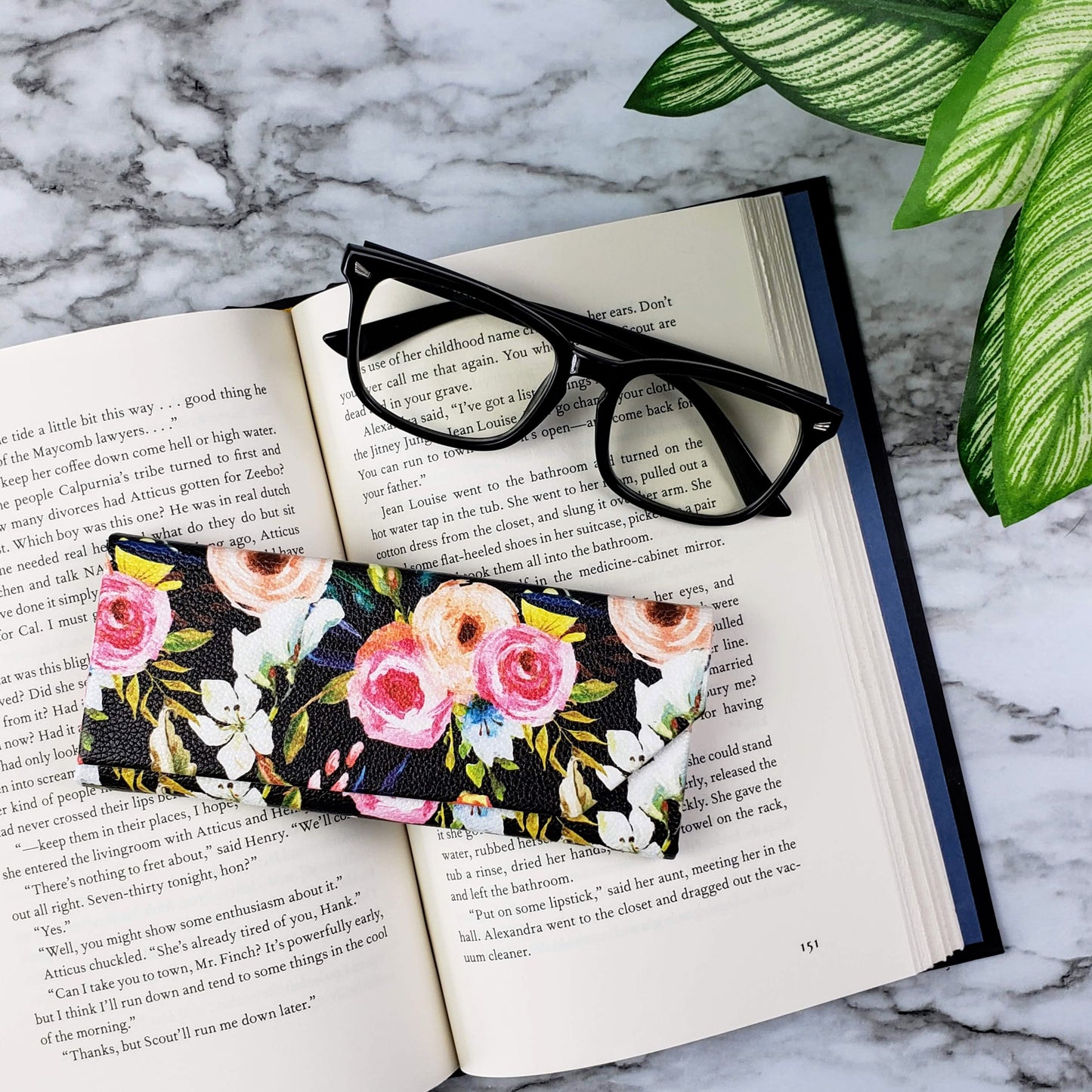 Floral on Black Eyeglass & Sunglasses Case