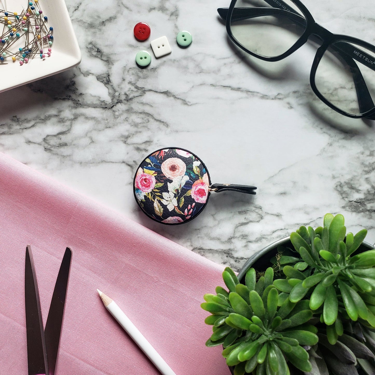 Floral on Black Tape Measure