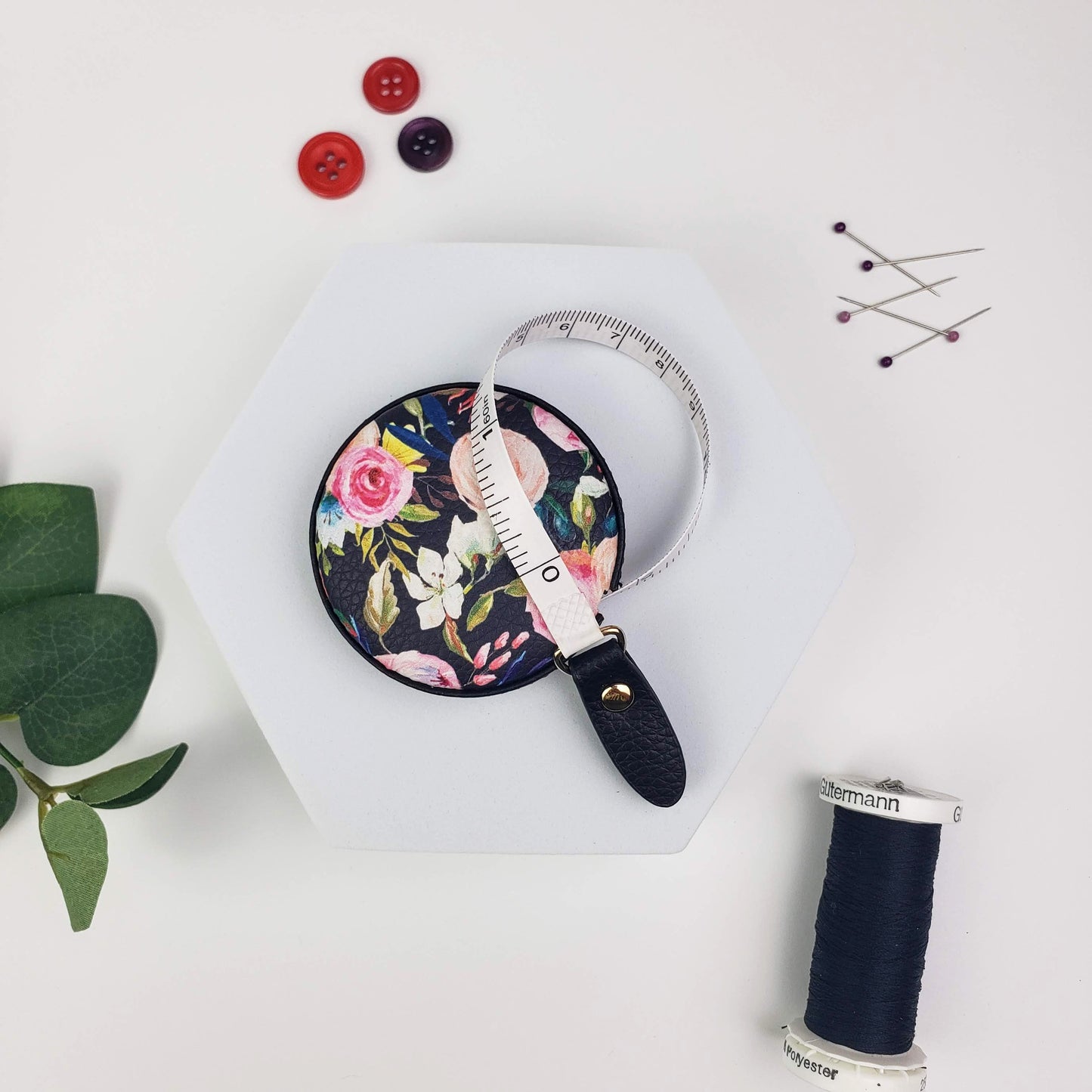 Floral on Black Tape Measure