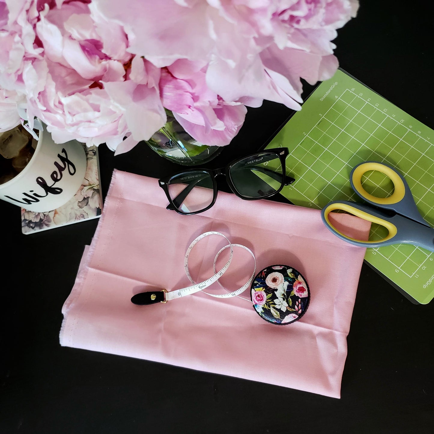 Floral on Black Tape Measure
