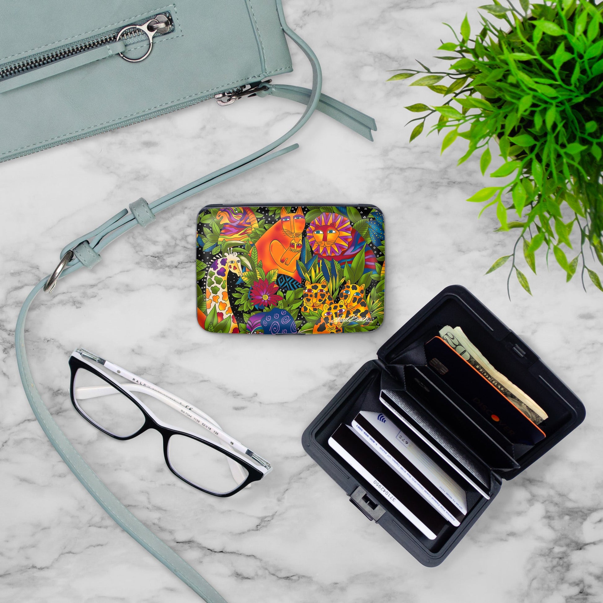 Laurel Burch Secret Jungle RFID armored wallet, styled