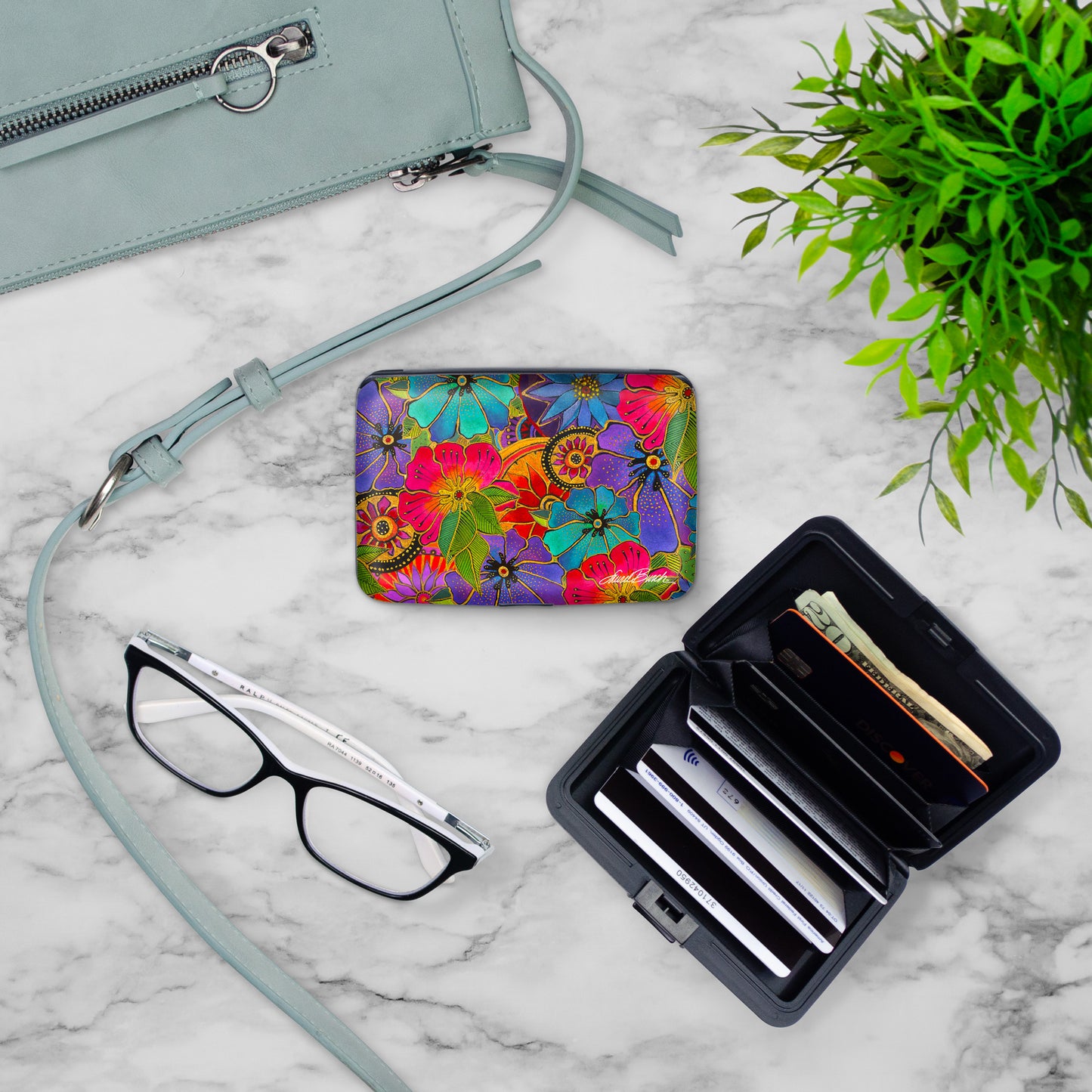 Laurel Burch Blossoming Florals RFID Armored Wallet