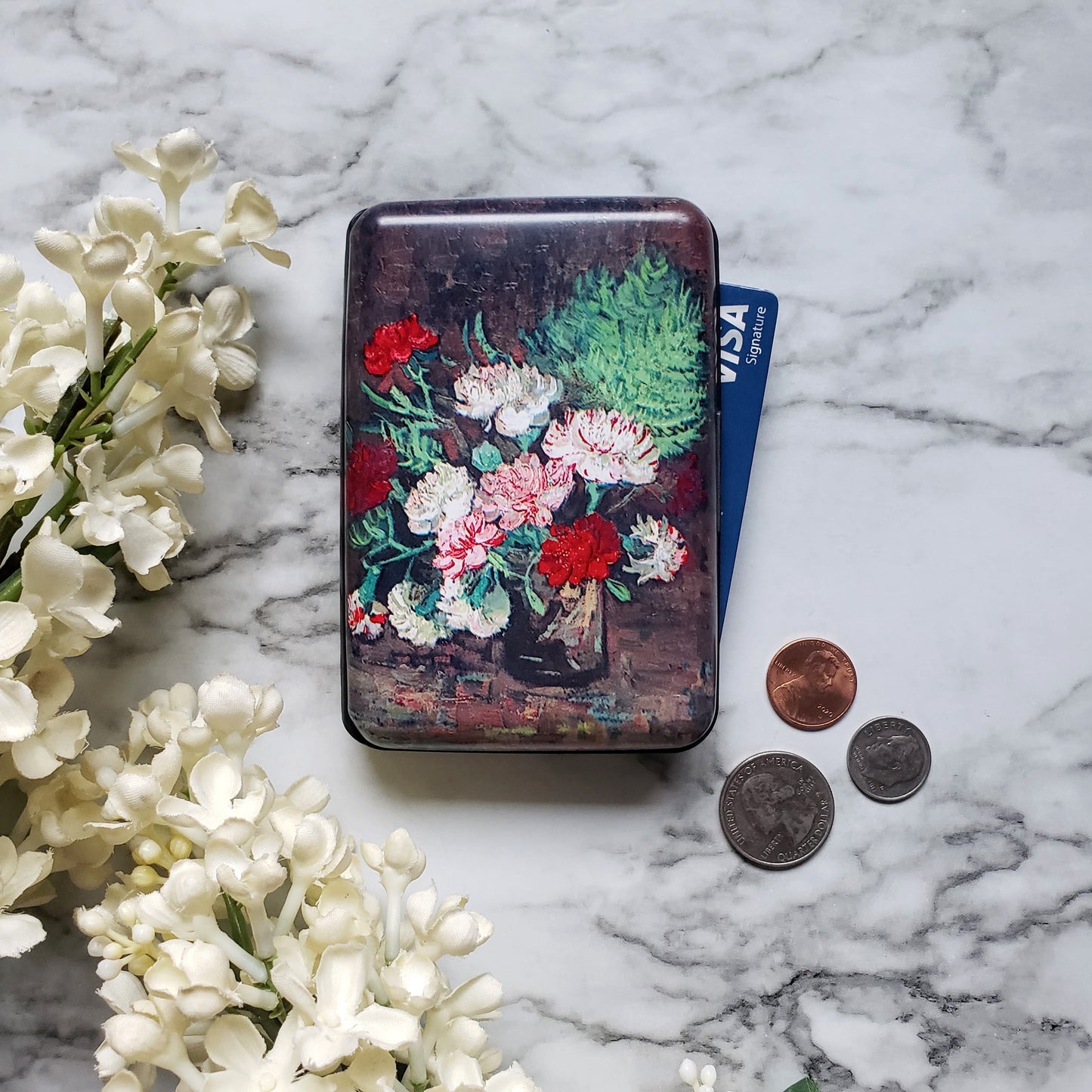 Van Gogh carnations RFID armored wallet with flowers