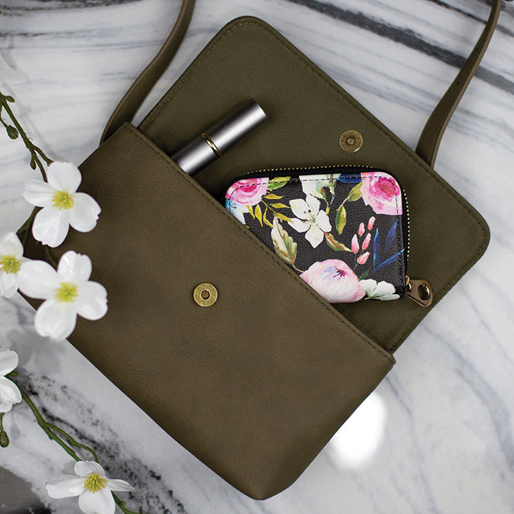 Floral on Black RFID Zipper Wallet