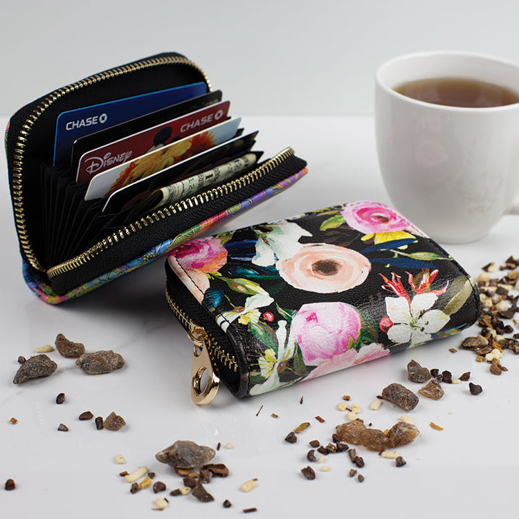 Floral on Black RFID Zipper Wallet
