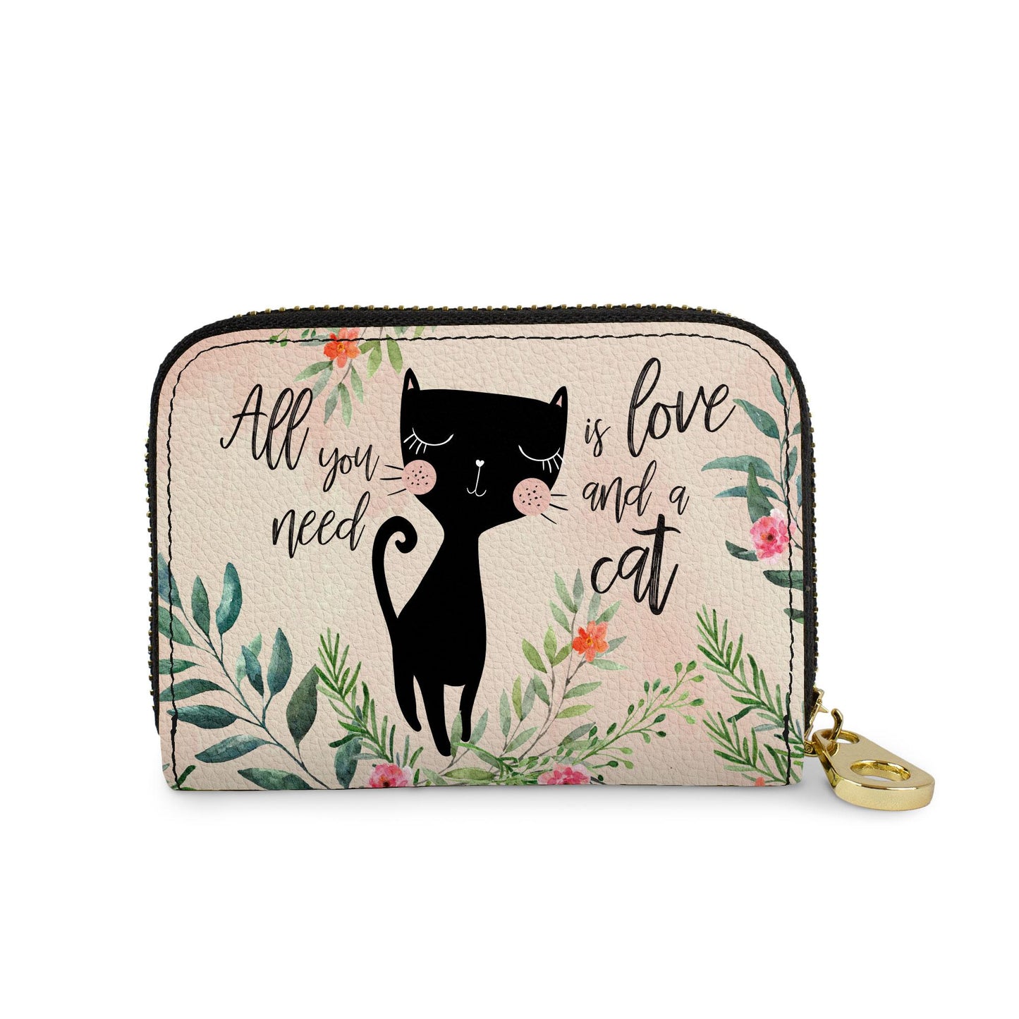 Cat Love vegan leather RFID zipper wallet