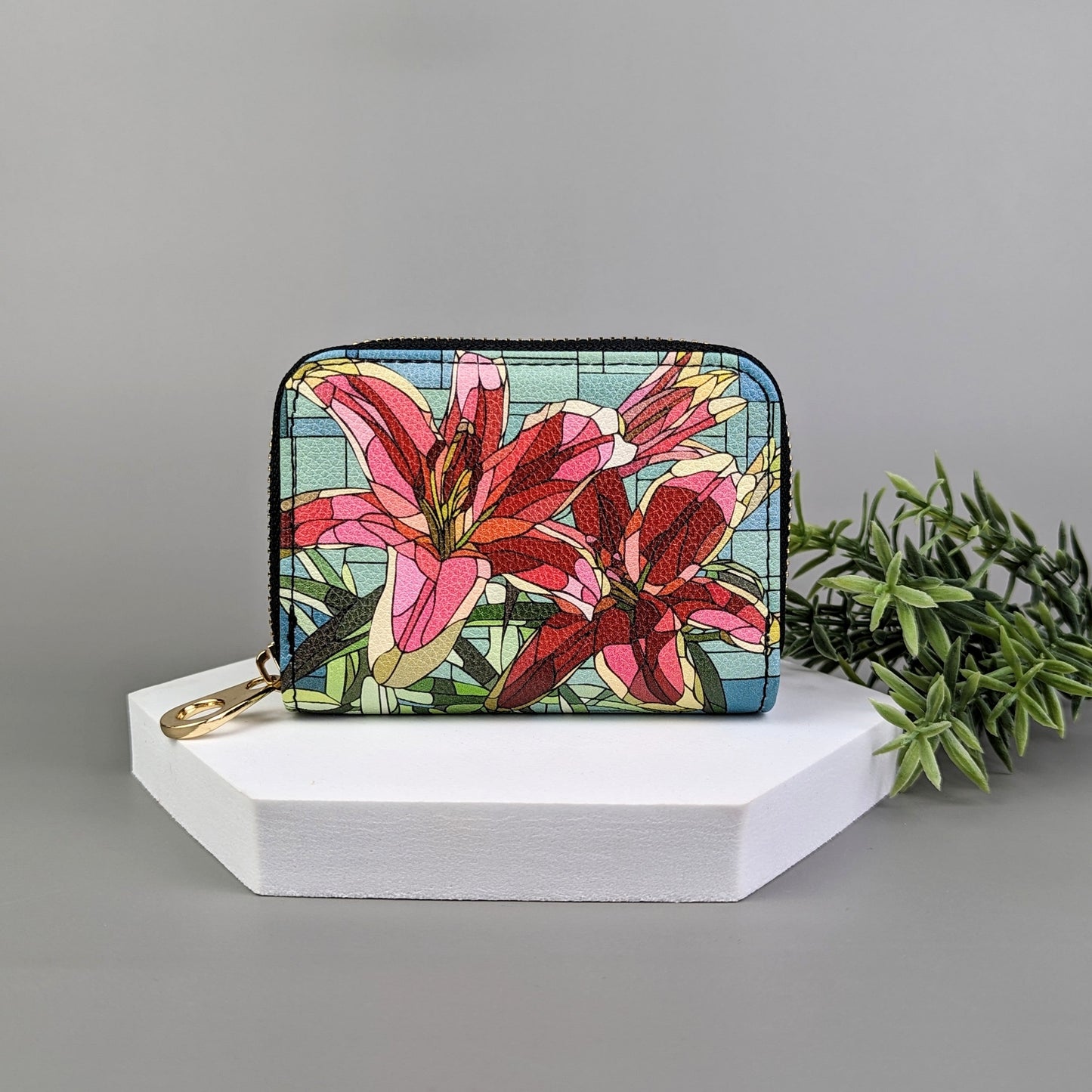 Art Glass Stargazer Lily RFID Zipper Wallet