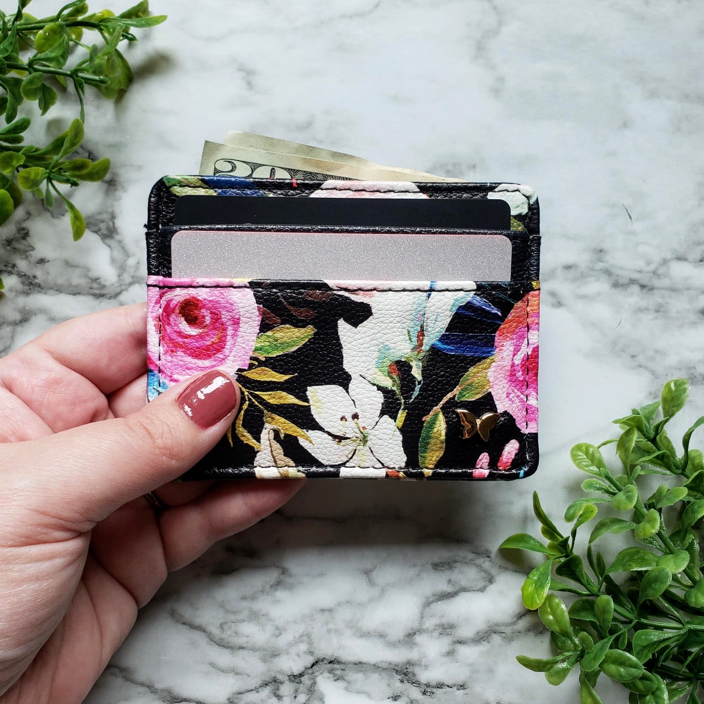 Floral on Black Slim Wallet