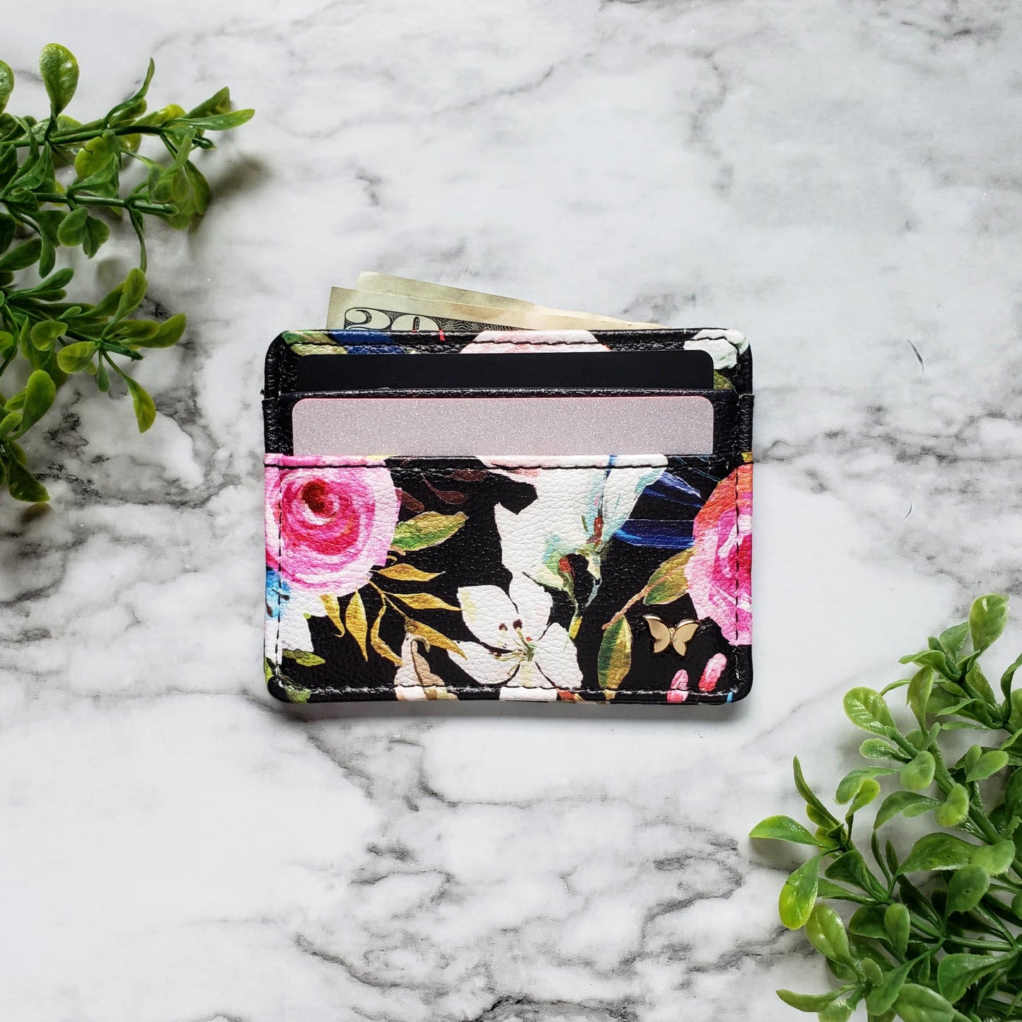 Floral on Black Slim Wallet