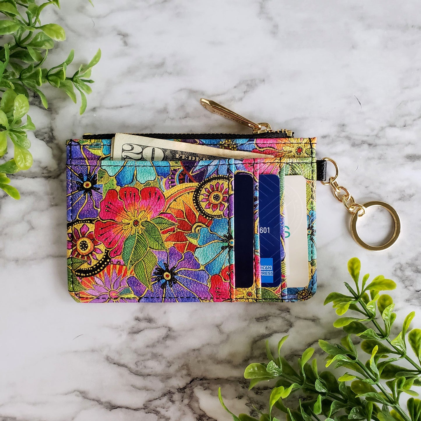 Laurel Burch Blossoming Florals Keychain Wallet