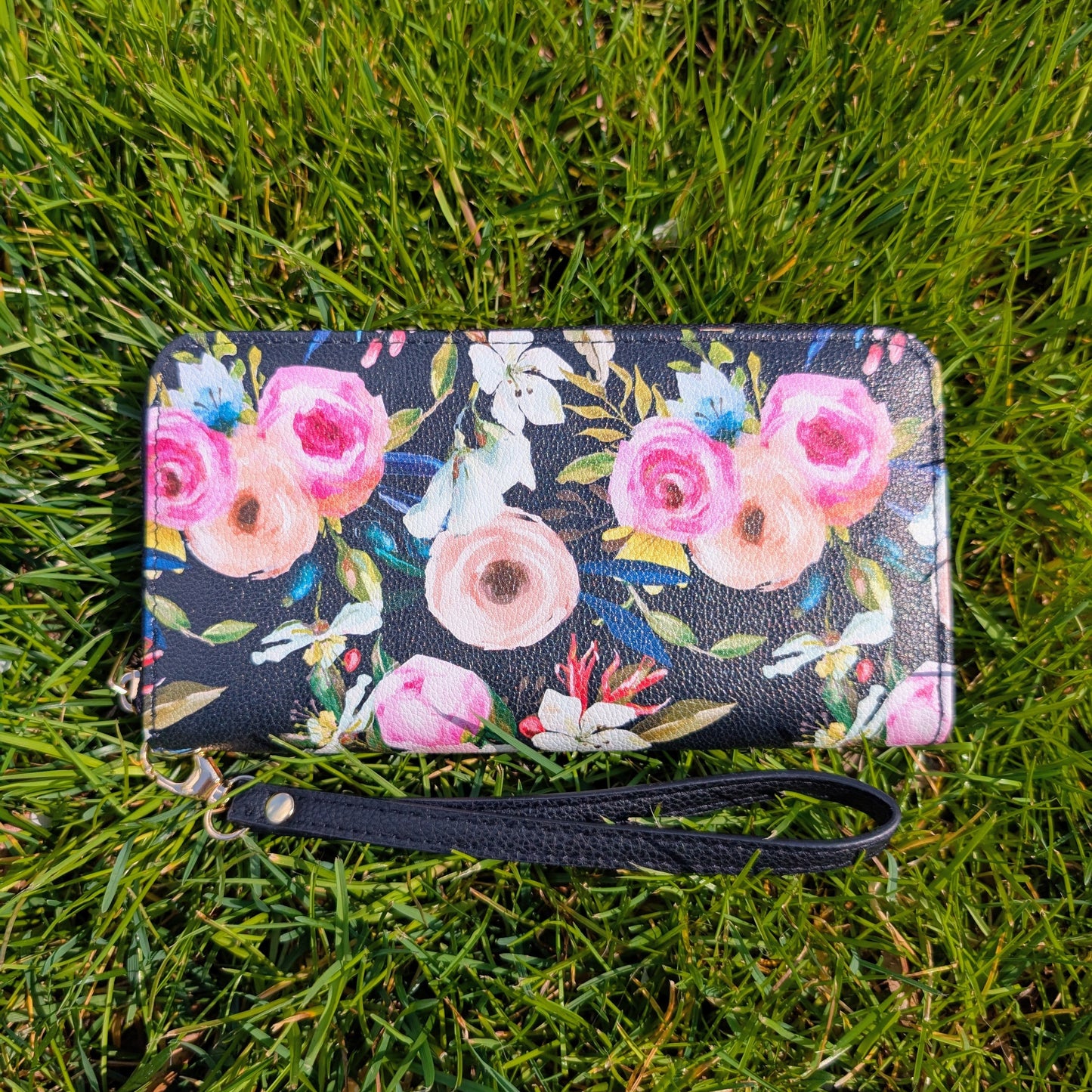Floral on Black Wristlet Wallet
