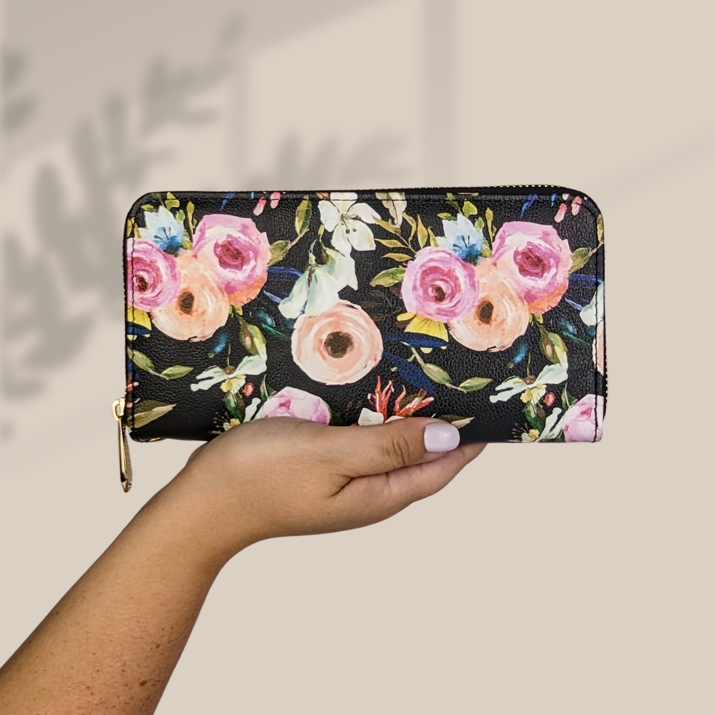 Floral on Black Wristlet Wallet