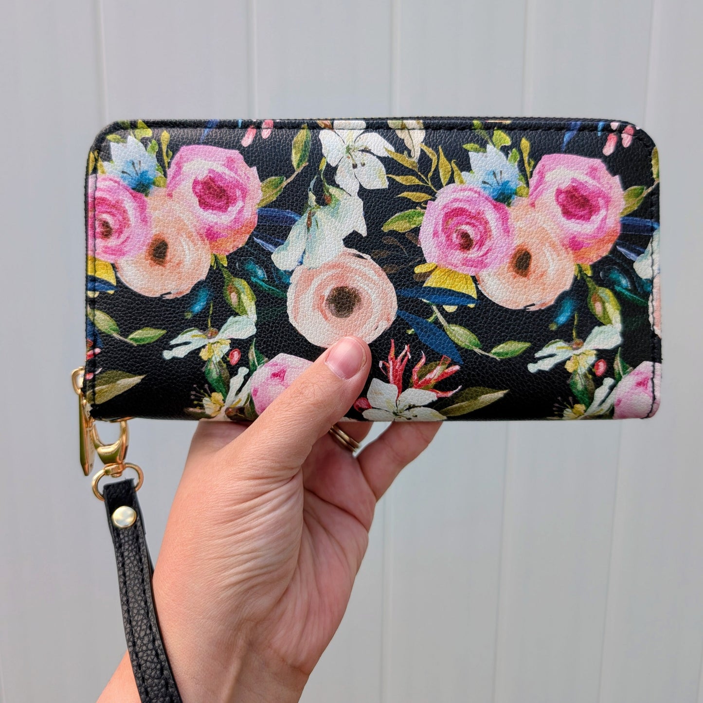 Floral on Black Wristlet Wallet