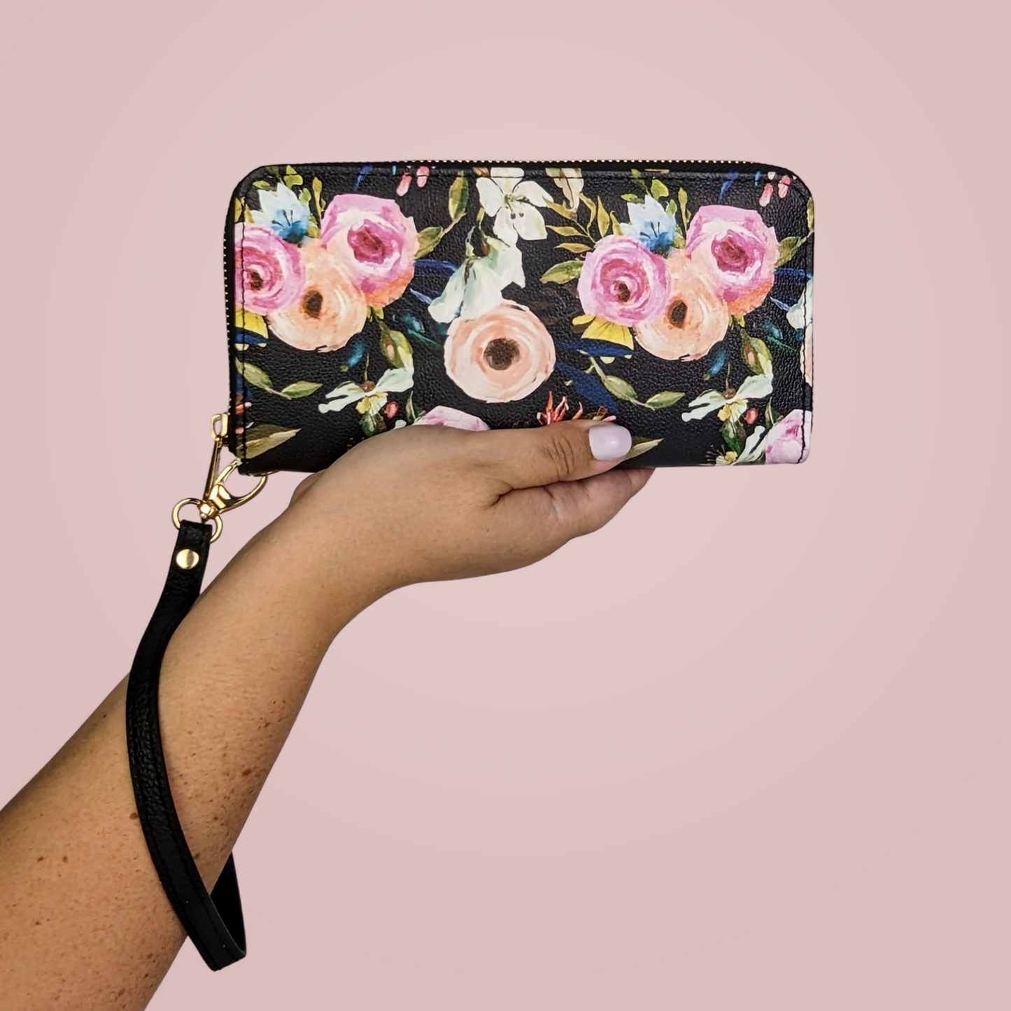 Floral on Black Wristlet Wallet