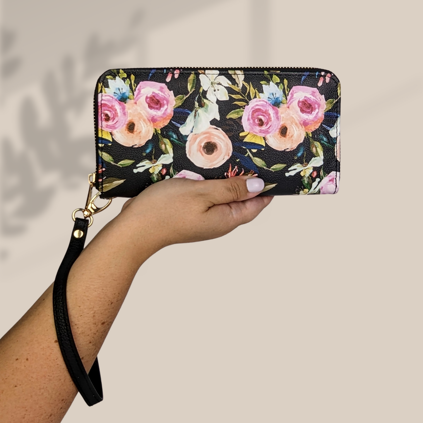 Floral on Black Wristlet Wallet
