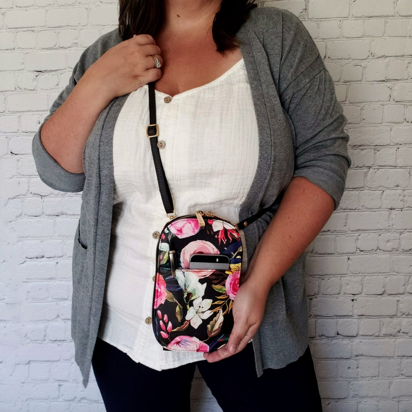 Floral on Black Crossbody Bag