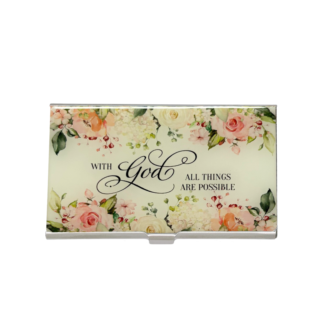 All Things Possible stainless steel business card holder