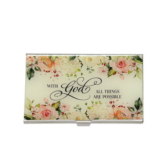 All Things Possible stainless steel business card holder