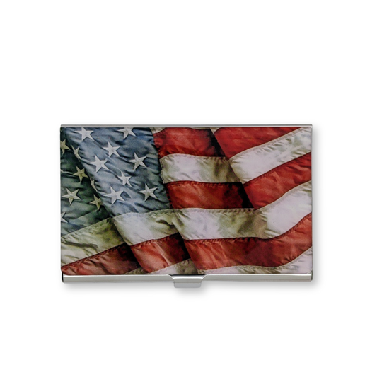 American flag stainless steel business card holder