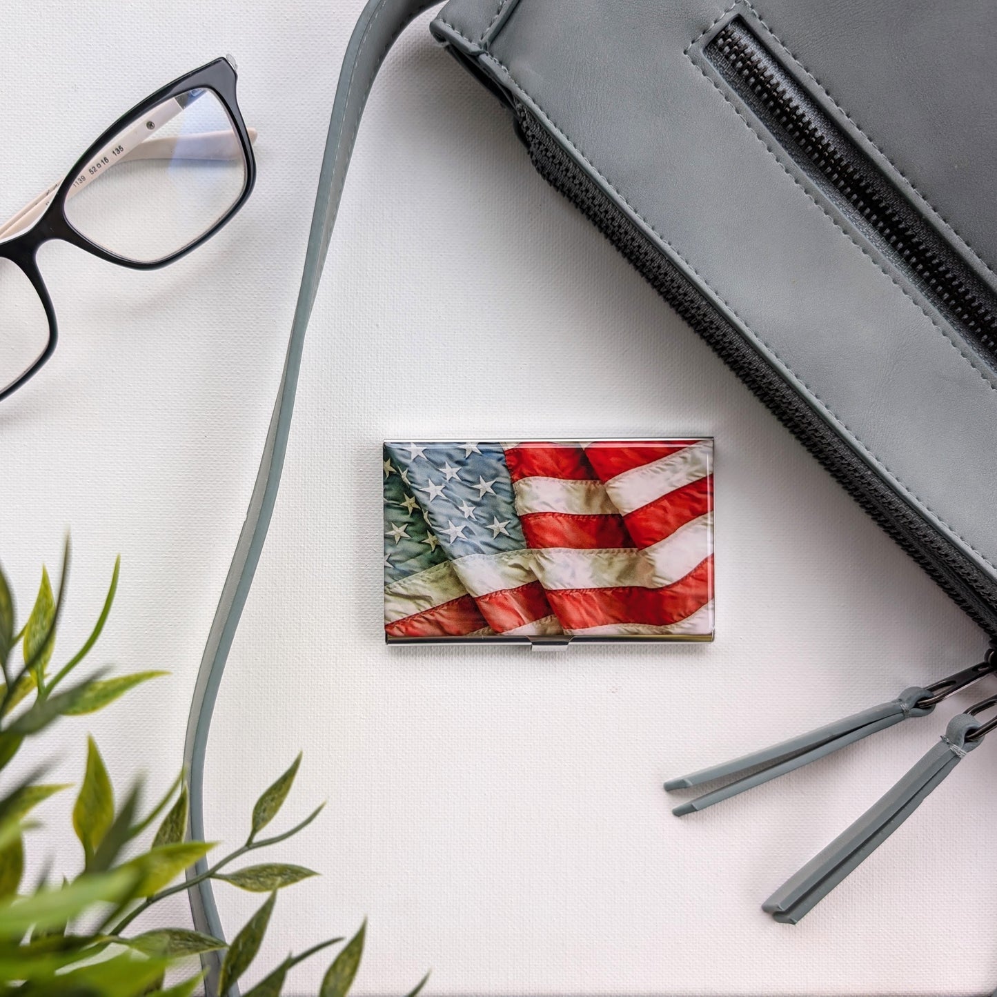 American Flag Stainless Steel Business Card Holder