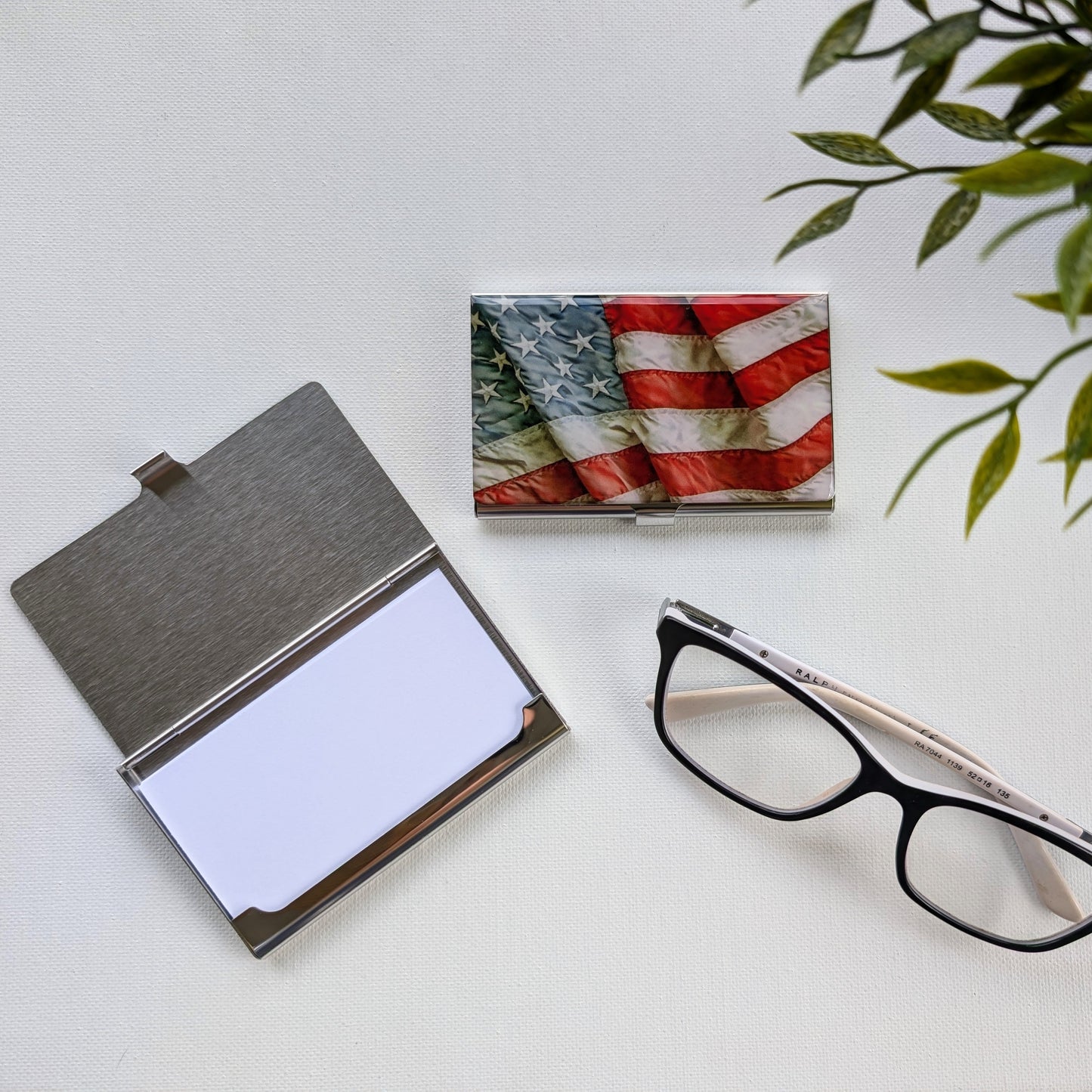 American Flag Stainless Steel Business Card Holder